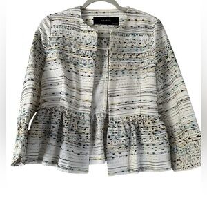 Zara Basic Ivory Tweed Jacket with Teal, Yellow and Brown Accents